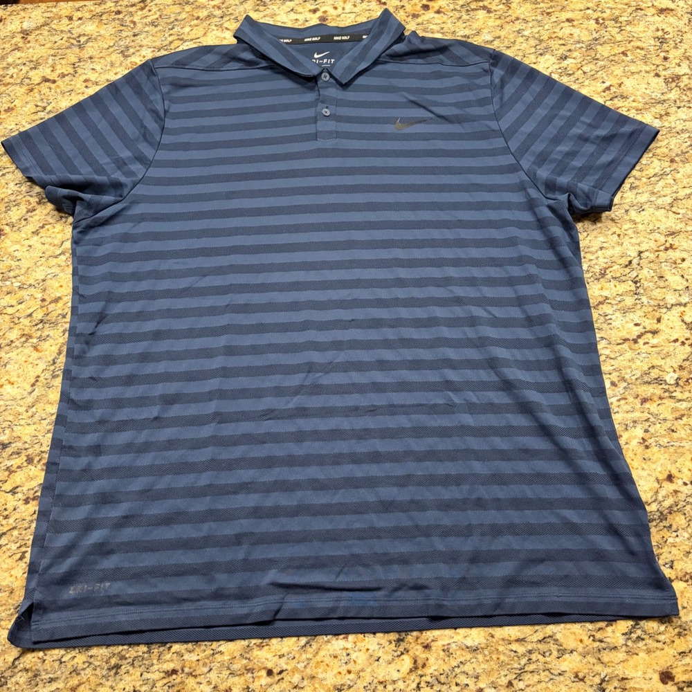 Nike Golf Dri-FIT Polo Shirt Mens XXL  Blue Striped Short Sleeve Sportswear ws